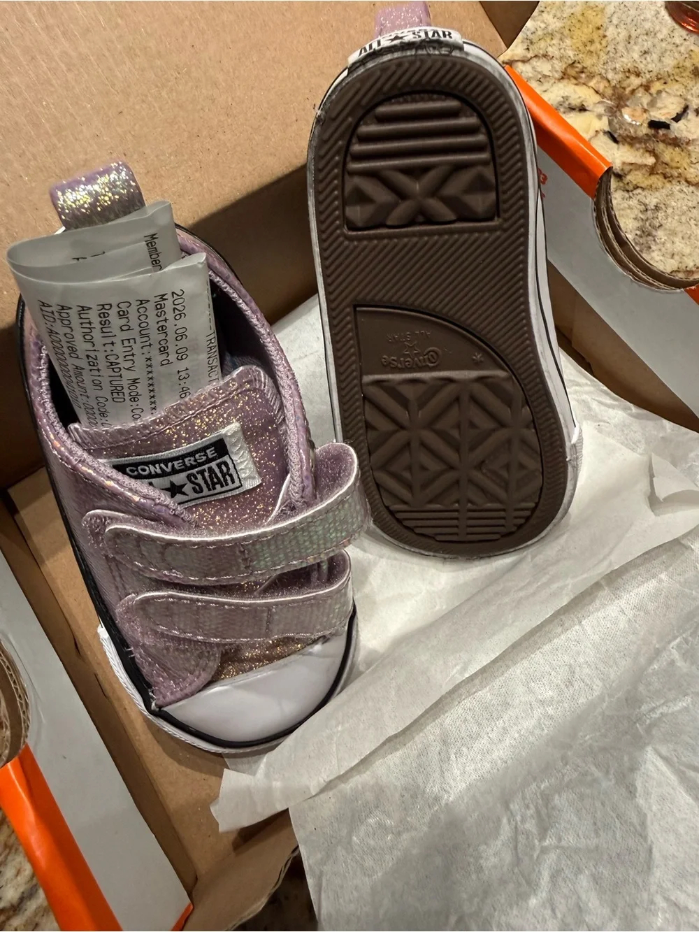 Converse Kids Glitter Strap Sneaker - Lavender chuck Taylor. Size 5